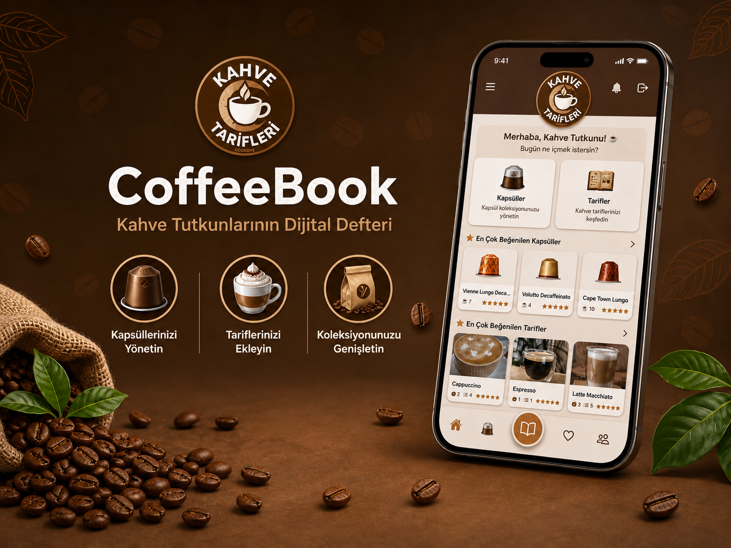 CoffeeBook uygulama ekranları