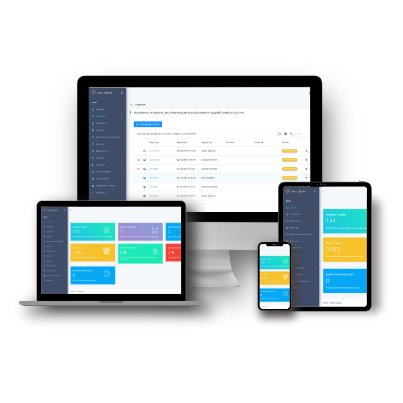 Sigorta CRM Uygulama Altyapısı uygulama ekranları